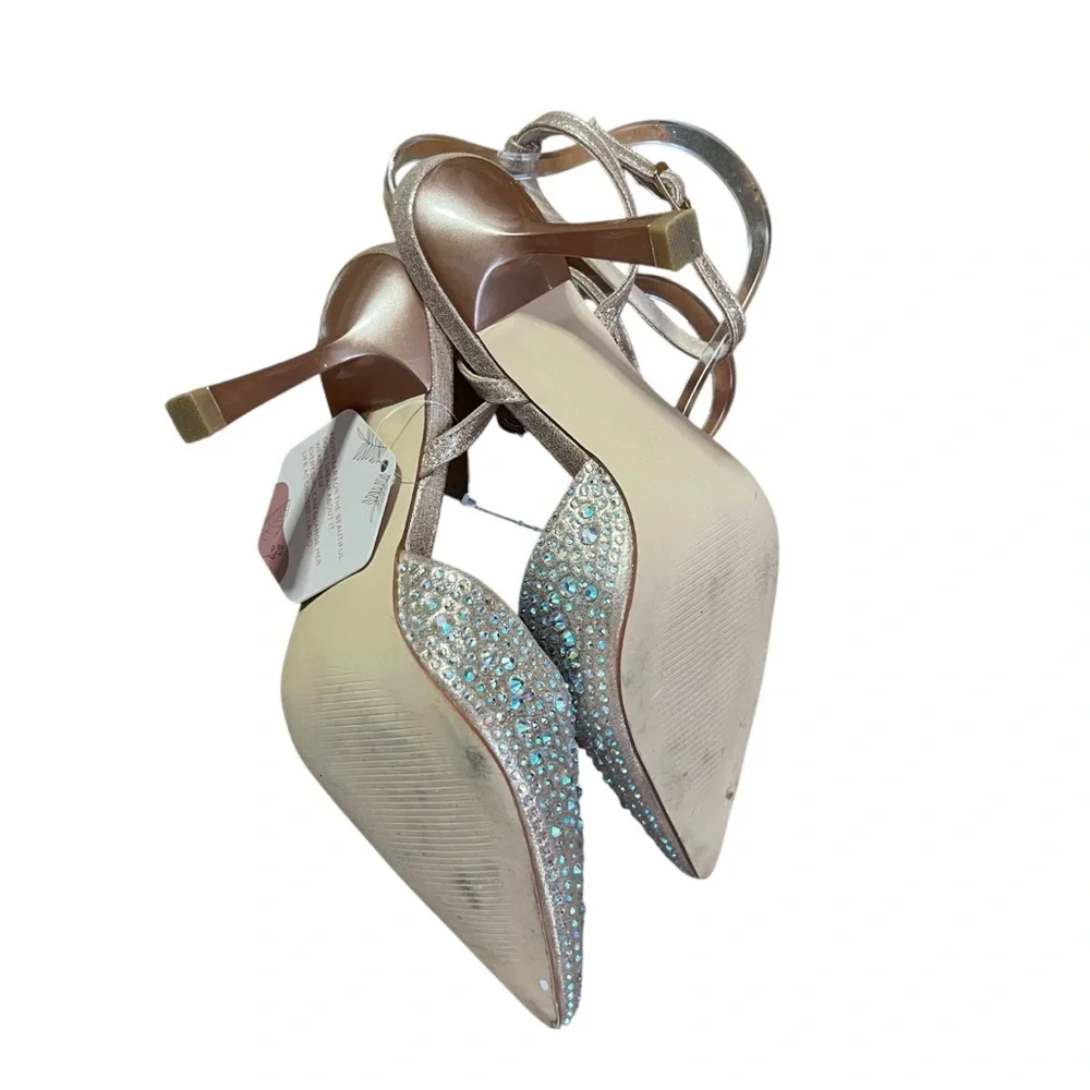 Rose Gold Rhinestone Heels Closed pointed toe Sz. 6.5‎ Party Cocktails Wedding